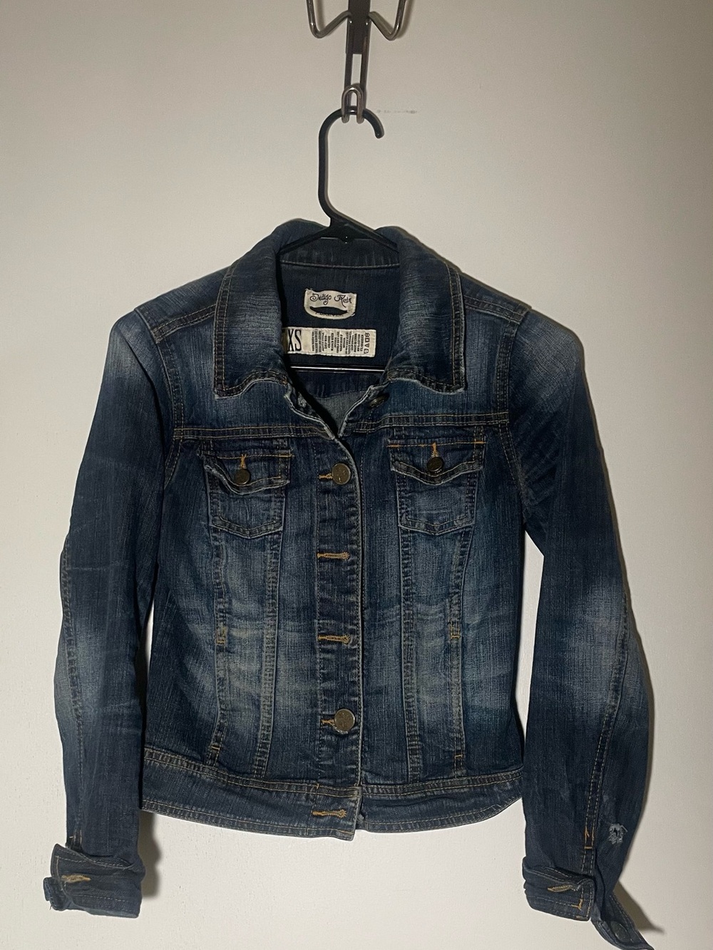 #91a Indigo Rein Forever Womens XS Blue Jean Jacket Slim Fit Button Collared